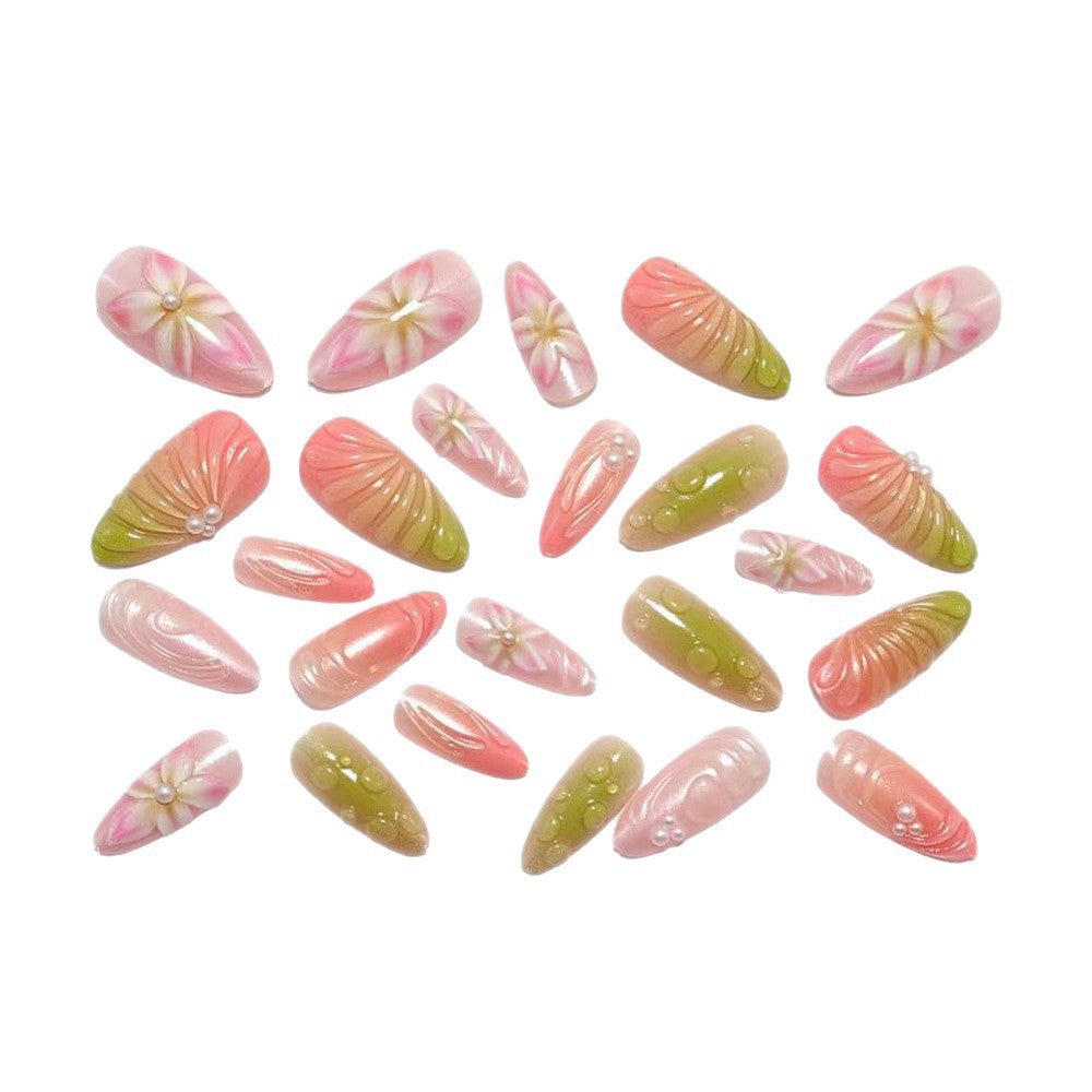 Artificial nails with 3D flower and pearl decorations Bowlift