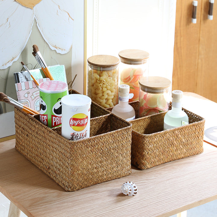 Multi-Compartment Natural Woven Storage Basket Bowlift