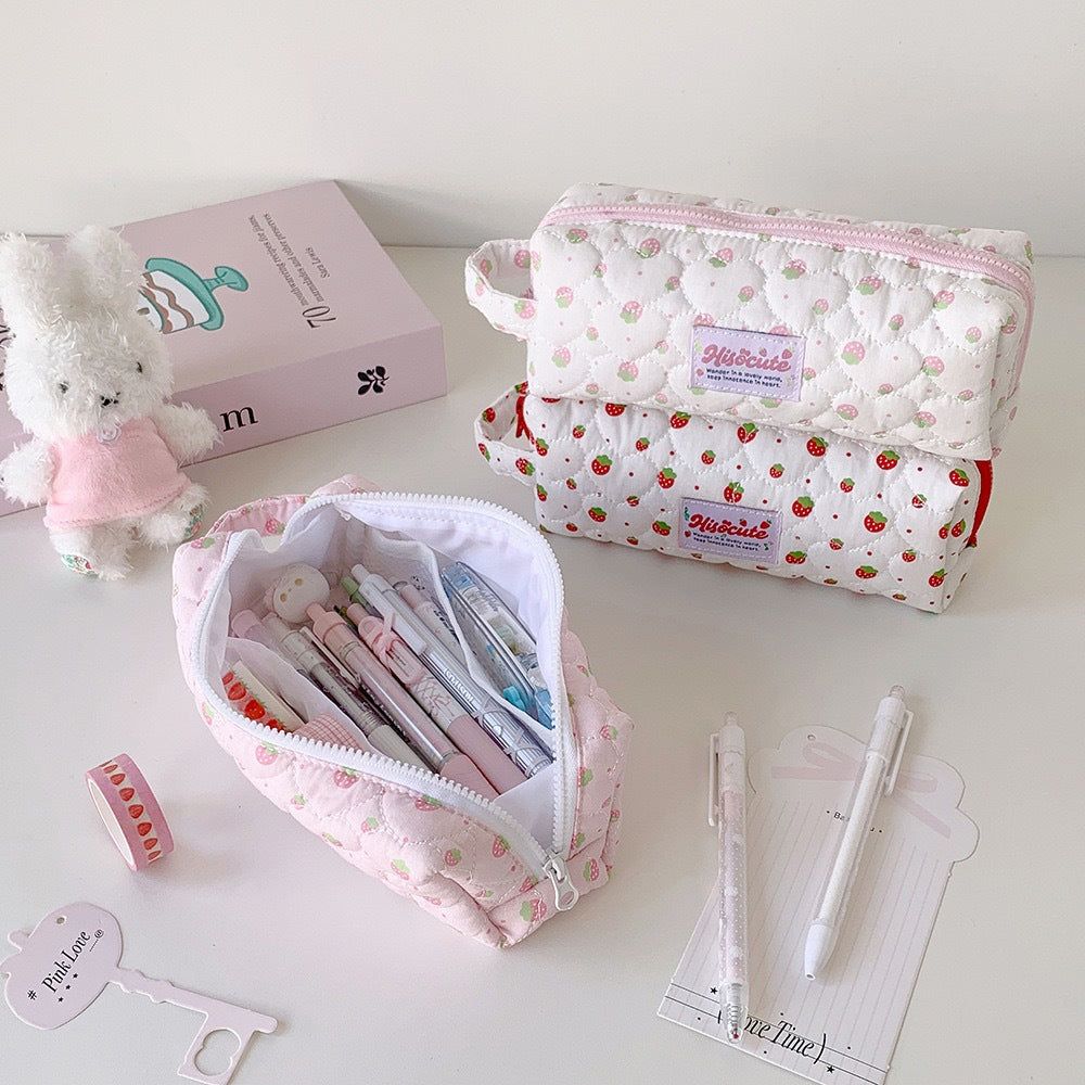 Strawberry Print Quilted Pencil Case Bowlift