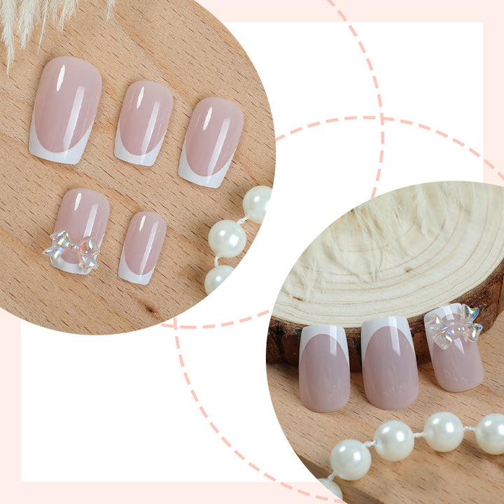 Elegant Glossy Press-On Nails with Jewel Accents Bowlift