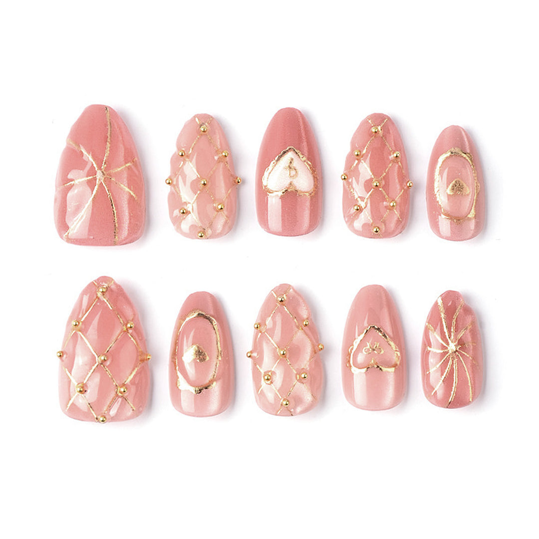 Artistic Heart-Accent Press-On Nails Set Bowlift
