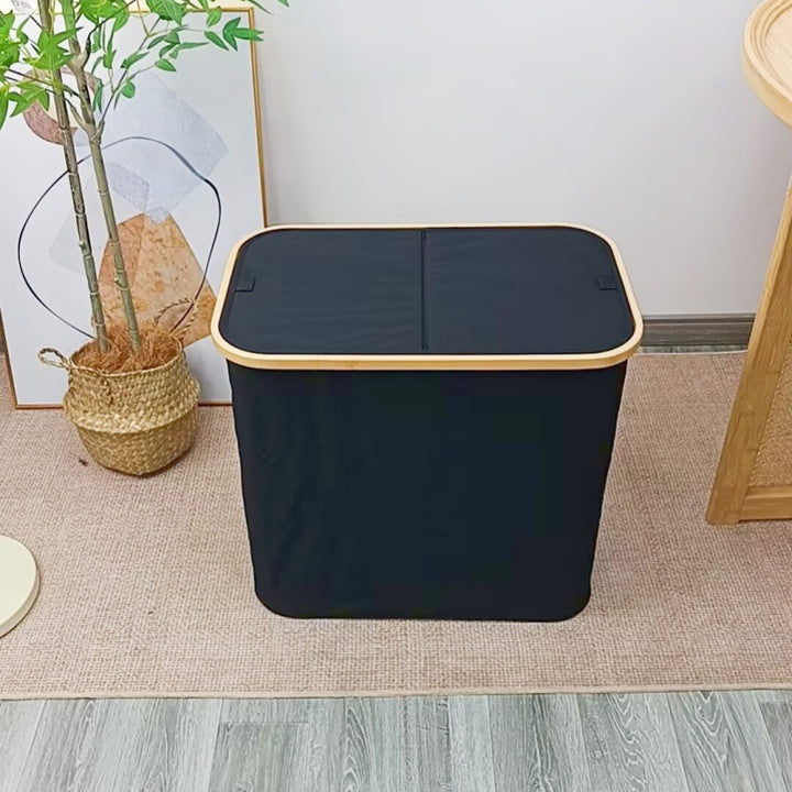 Robust laundry container with practical lid and inner pocket Bowlift