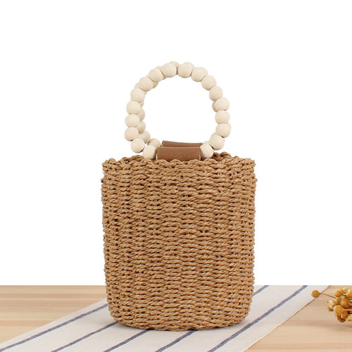 Handbag Made of Hand-Crafted Natural Wicker with Elegant Wooden Handle Bowlift