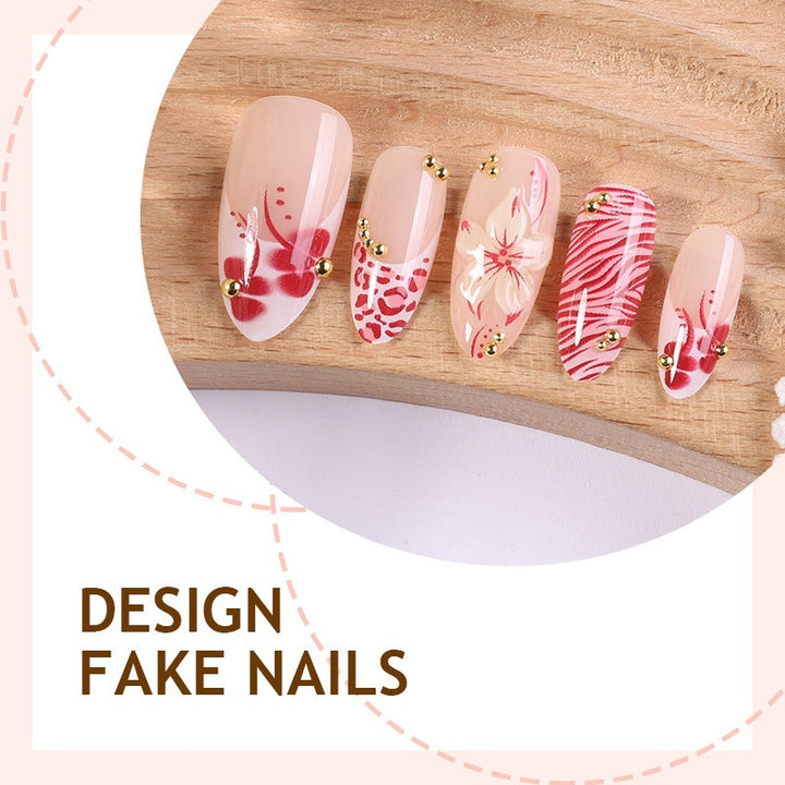 Artificial Nail Set with Floral Design and Gold Accents Bowlift