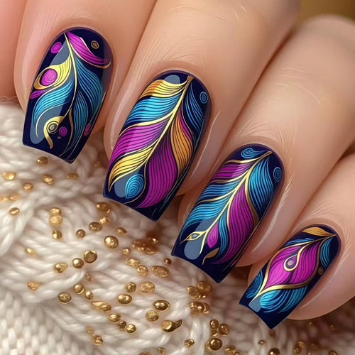 Artificial nails with elegant feather design Bowlift