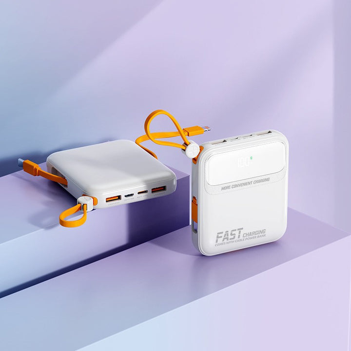 Compact power bank with integrated cable management and digital charge level display Bowlift
