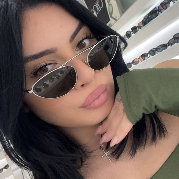 Women trendy Cat-Eye sunglasses with slim metal frame Bowlift