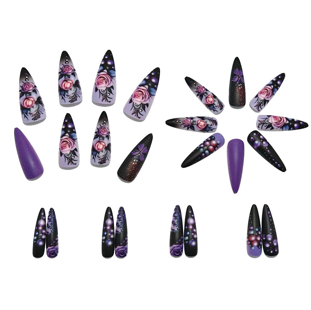 Elegant Artificial Nails with Raised Flower and Pearl Design Bowlift