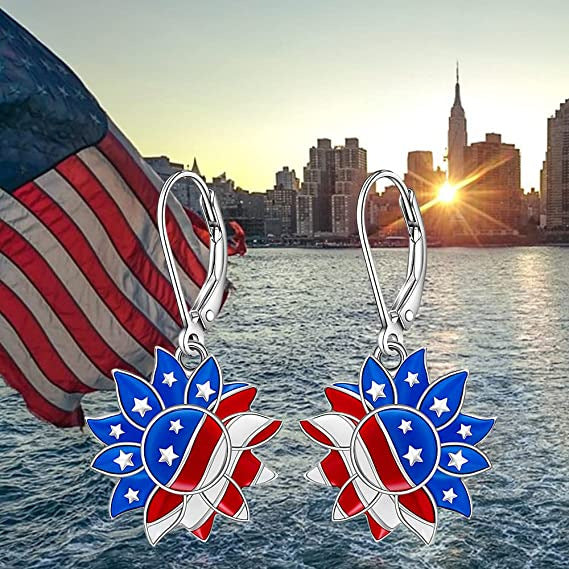 Women's patriotic earrings Peace-Hand with enamel and folding hook clasp Bowlift