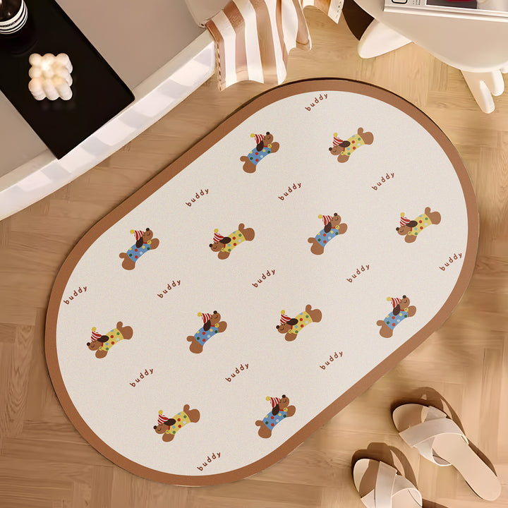 Playful Cartoon Dog-Themed Bath Mat Bowlift