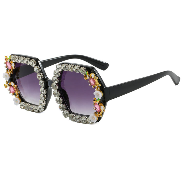 Women's extravagant hexagon sunglasses with crystal embellishment Bowlift