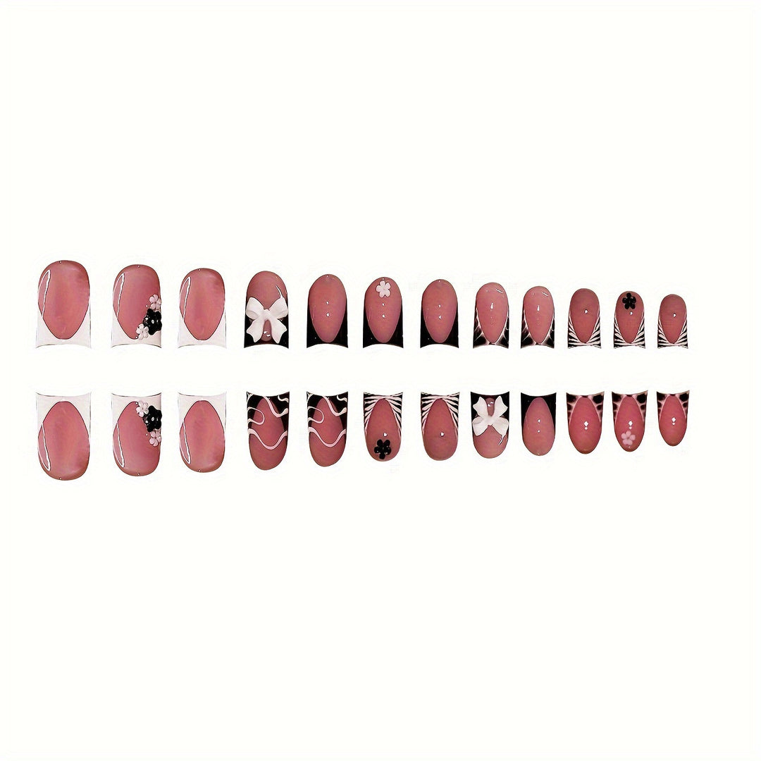 Decorative Press-On Nail Art with Floral and Graphic Designs Bowlift