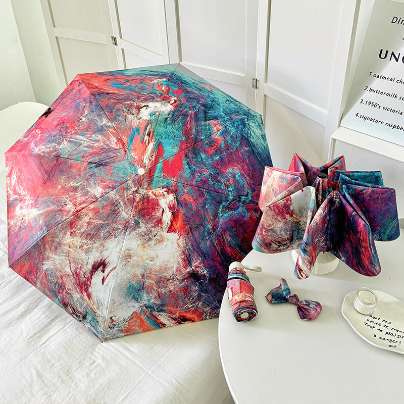 Women's Folding Umbrella with Creative Art Design Bowlift