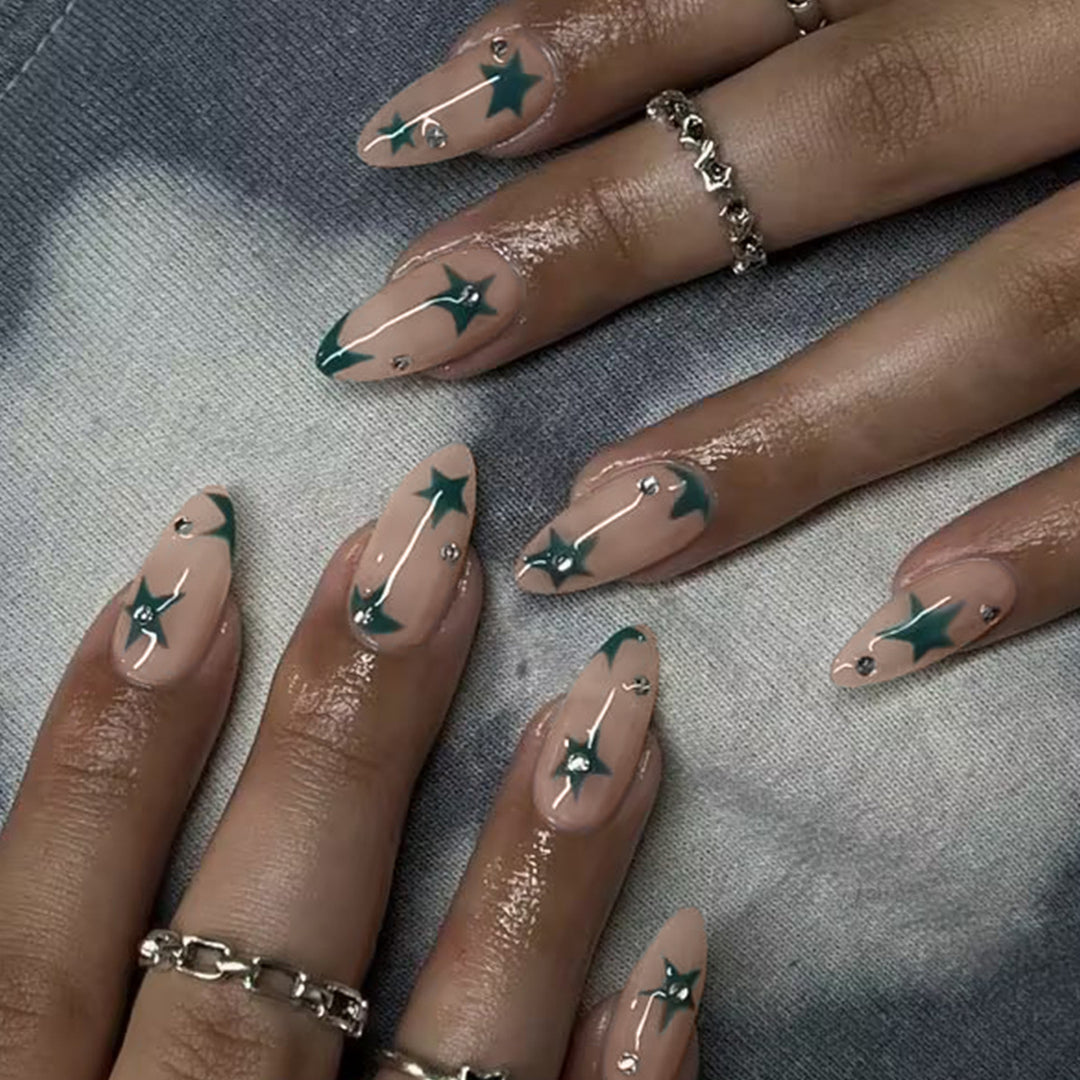 Decorative Press-On Nail Art Set with Star Patterns Bowlift
