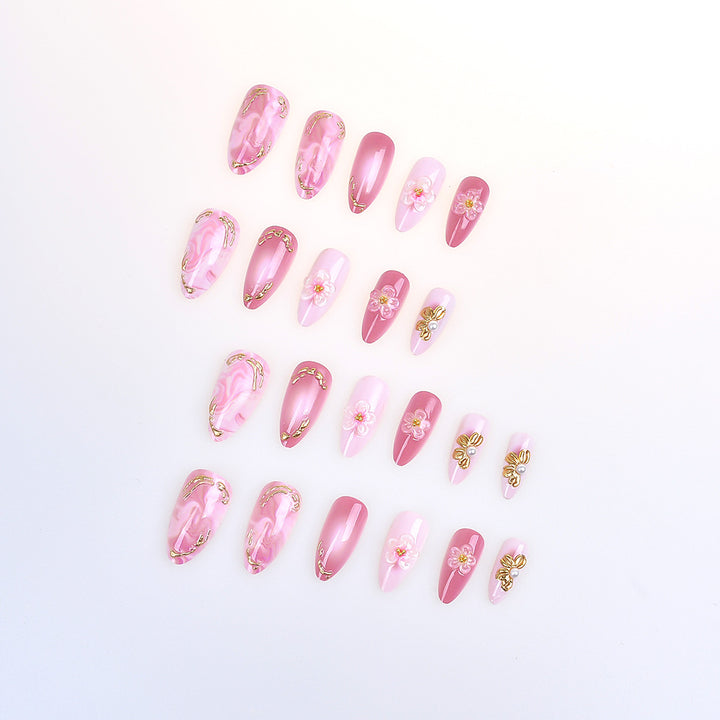 Elegant Marble-Themed Press-On Nail Set Bowlift