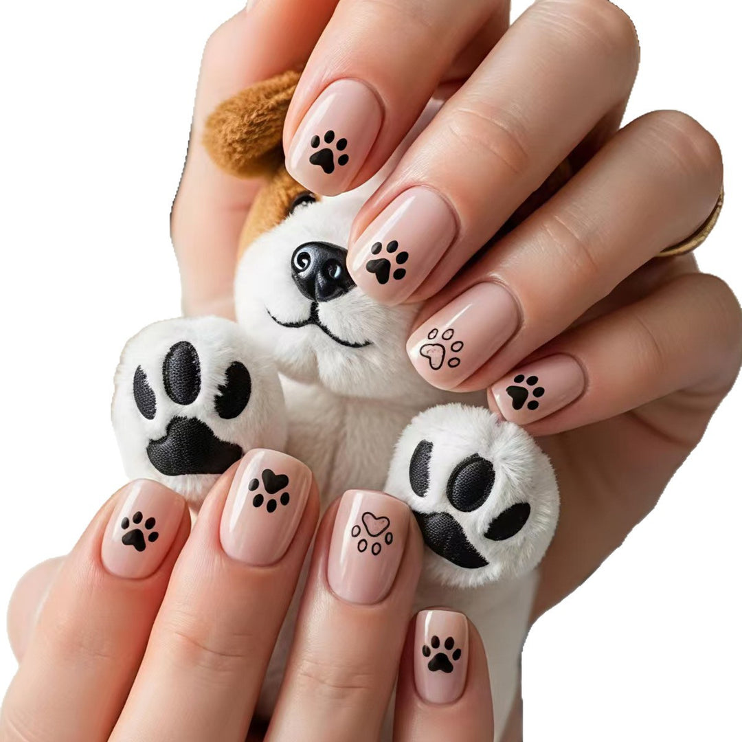 Fake nails with cute paw print design Bowlift