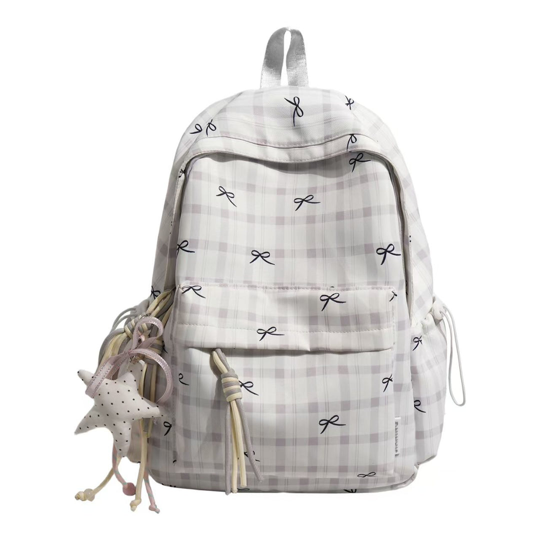 Backpack with Playful Checkered Pattern and Practical Compartments Bowlift