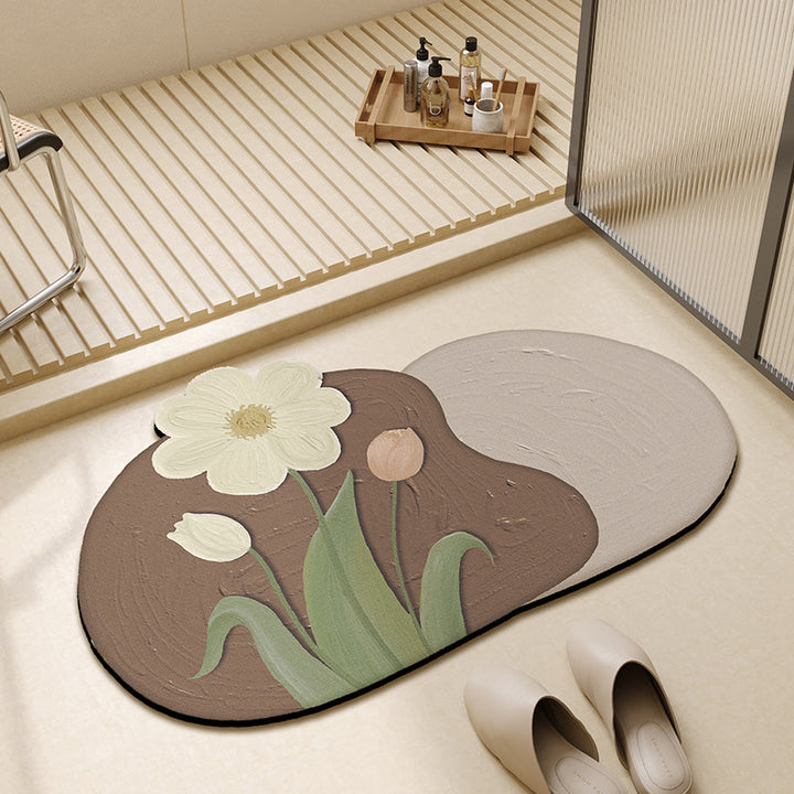 Floral-Themed Bathroom Mat