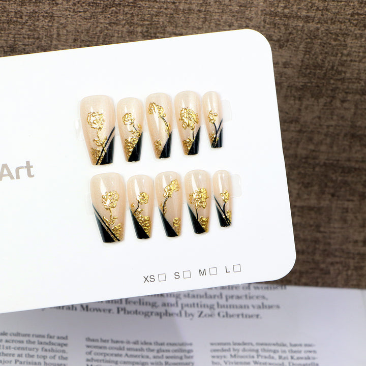 Decorative Press-On Nail Art Set with Elegant Floral Design Bowlift