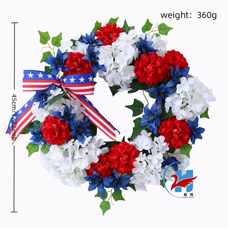 Unisex decorative door wreath made of durable artificial flowers with ribbon in festive style Bowlift