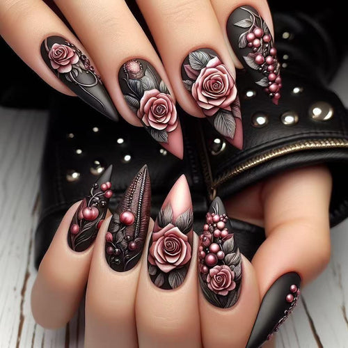 Artificial nails with detailed rose design Bowlift