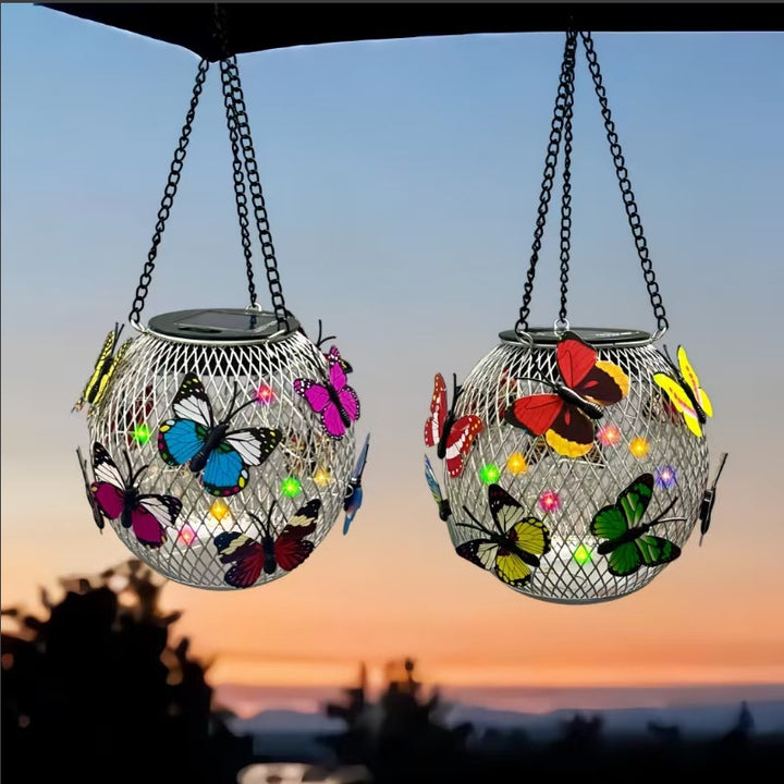 Solar Hanging Outdoor Lanterns With Vintage-Style LED Filament Bulb And Metal Cage Waterproof Suspension Bowlift
