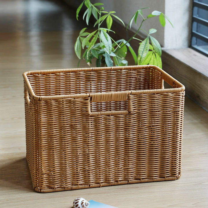 Woven Storage Basket with Ergonomic Cutout Handles Bowlift