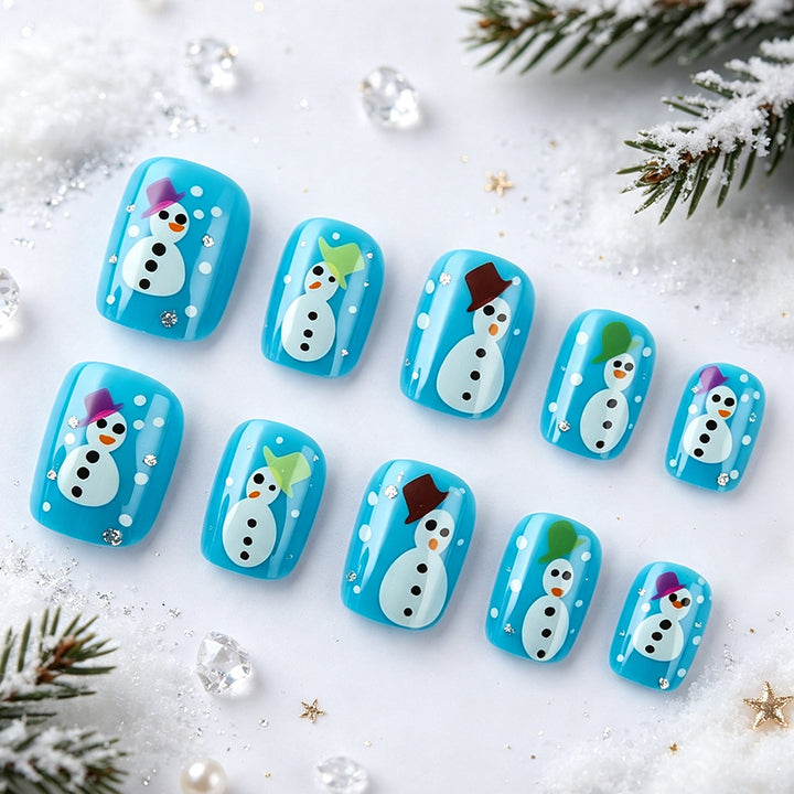 Seasonal Snowman Press-On Nail Art Bowlift