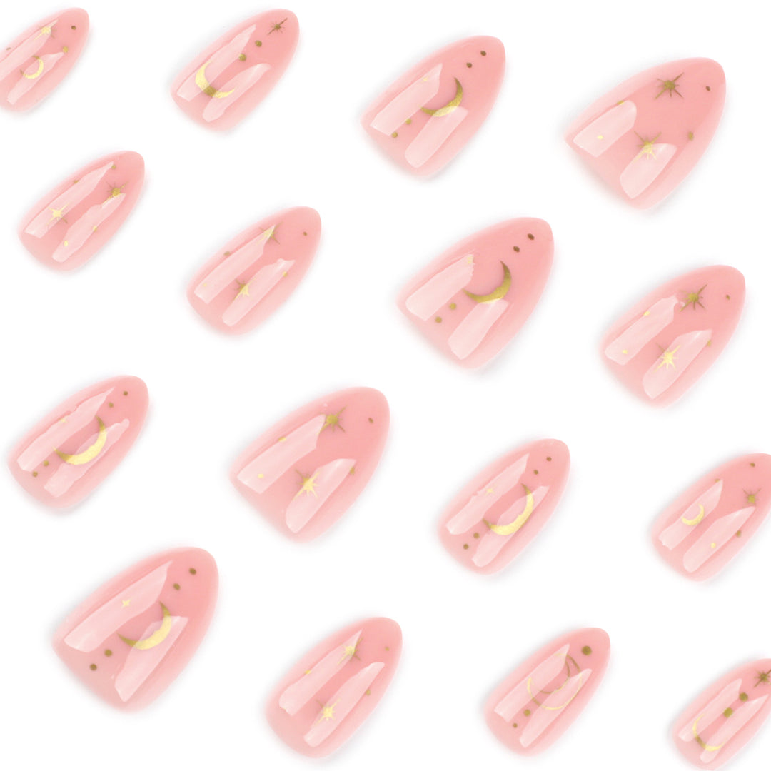 Artful Nail Extensions with Moon-Shaped and Star-Shaped Decorations Bowlift