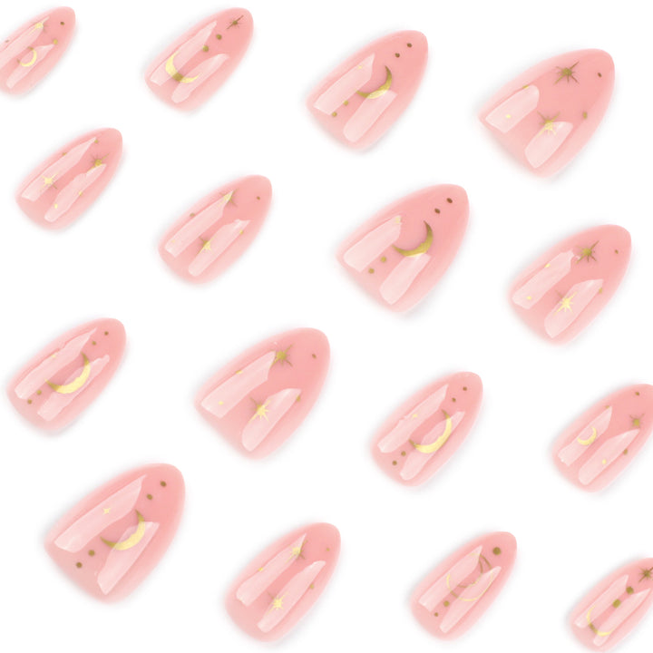 Artful Nail Extensions with Moon-Shaped and Star-Shaped Decorations Bowlift
