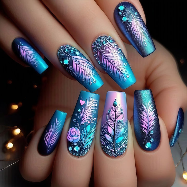 Artistic design nails with feather decoration Bowlift