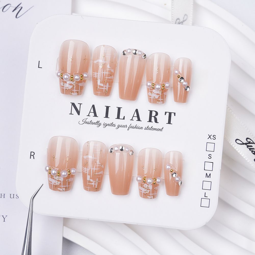 Artistic Press-On Nail Set with Elegant Floral and Decorative Accents Bowlift