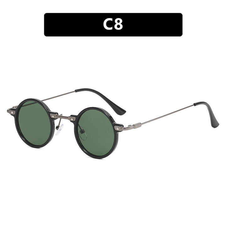 Women's round sunglasses with stylish metal frame and large blue lenses Bowlift