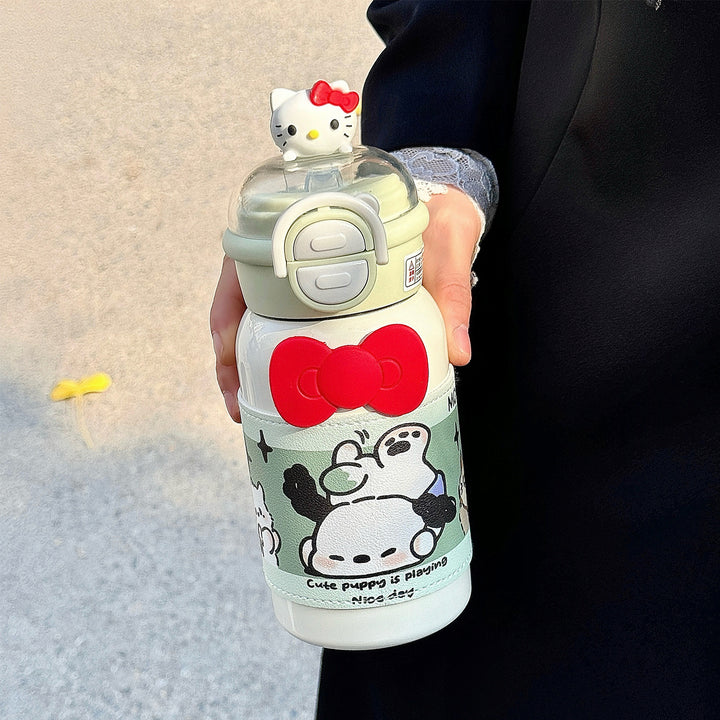 Women's creative water bottle with interactive lid and cute Bowlift design