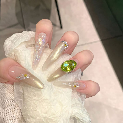 Chic Decorative Stiletto Press-On Nails with Gemstone Accents Bowlift