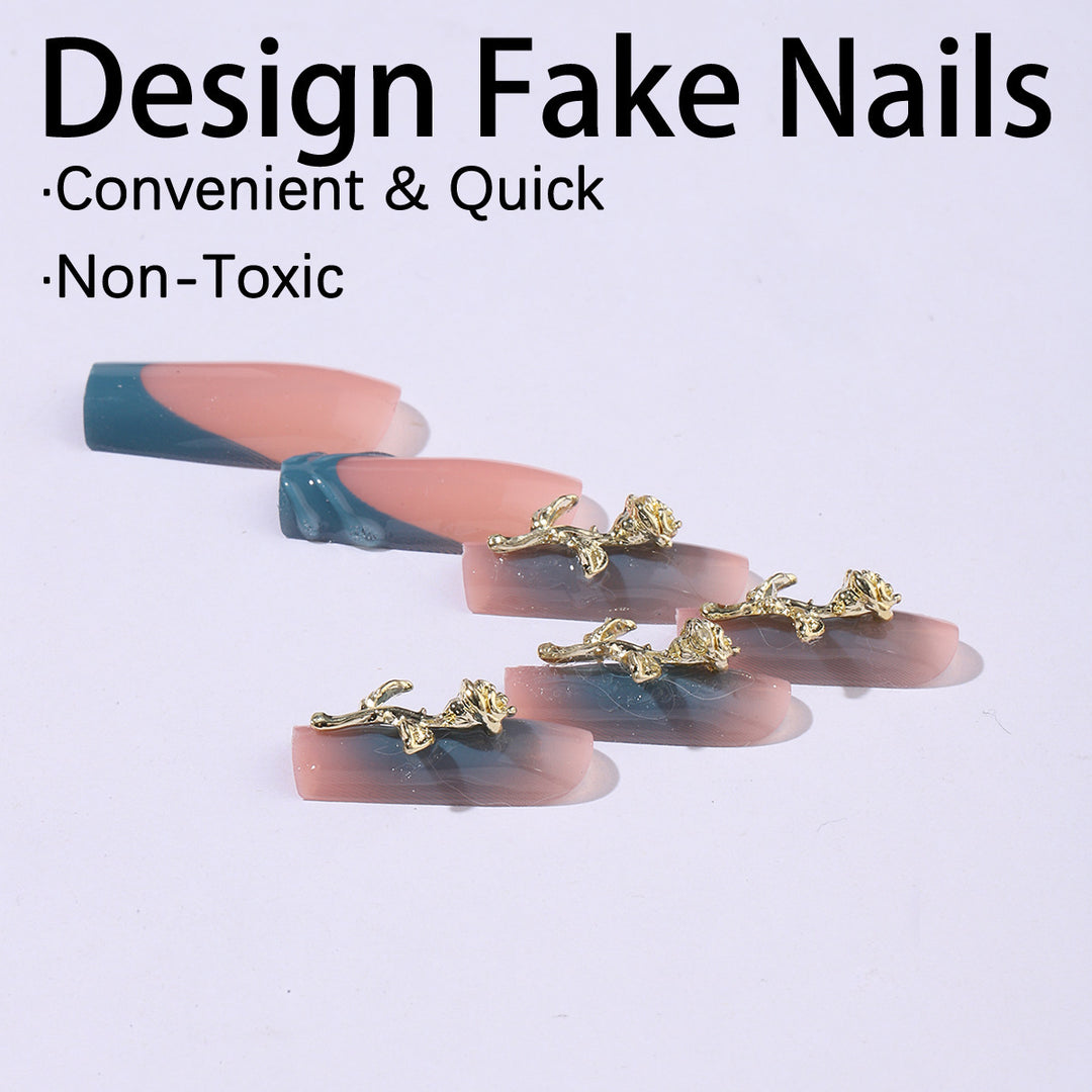 Elegant artificial nail creations with golden embellishments Bowlift