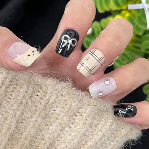 Artistic Press-On Nail Design Set with Unique Patterns Bowlift