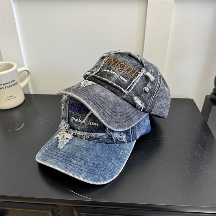 Men's Distressed Denim Graphic Cap Bowlift