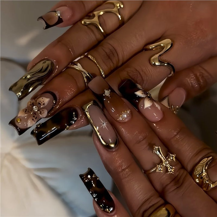 3D Floral and Gemstone Press-On Nail Set Bowlift