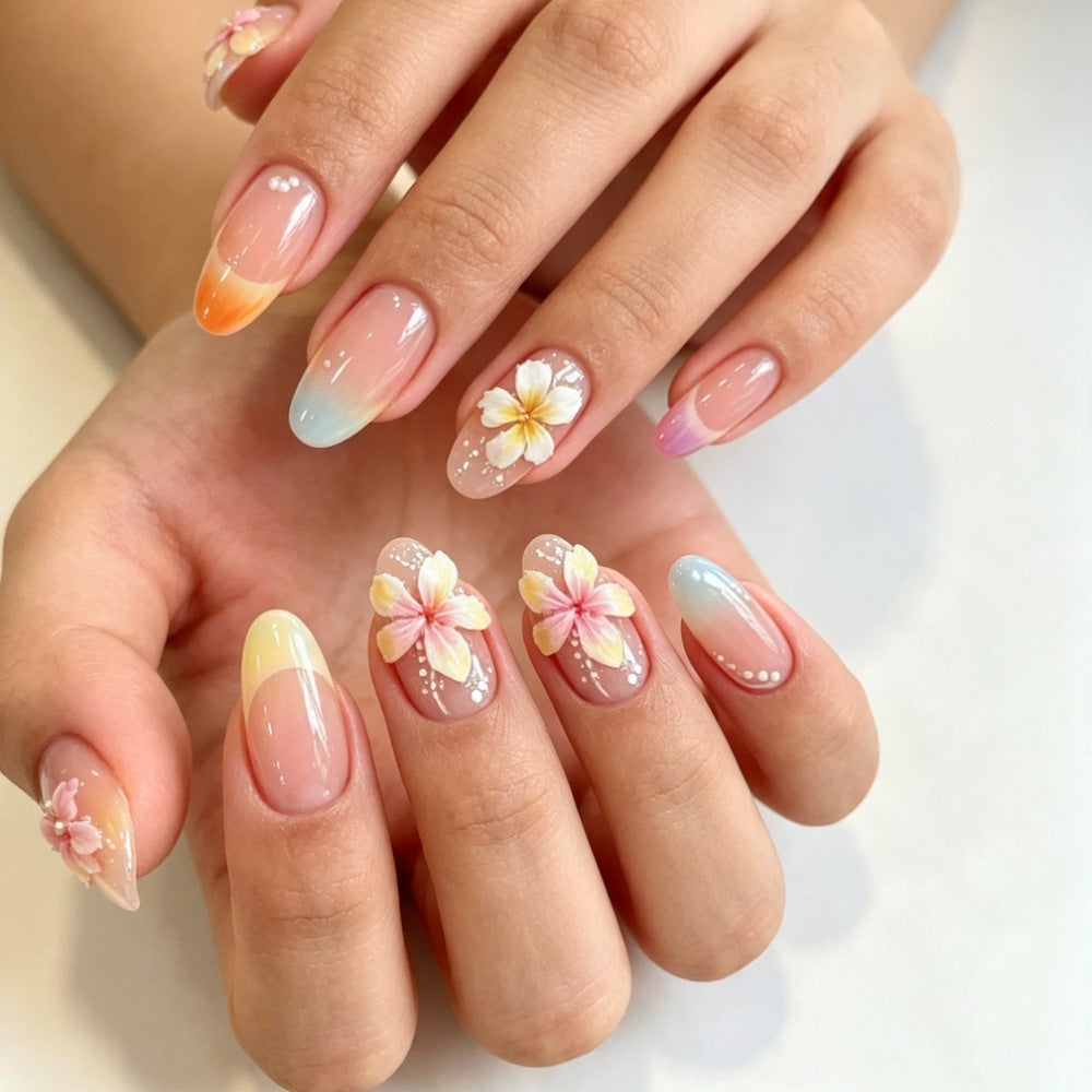 Artificial nails with color accents and floral design Bowlift