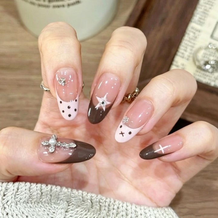 Unique Artistic Press-On Nail Set with Creative Designs Bowlift
