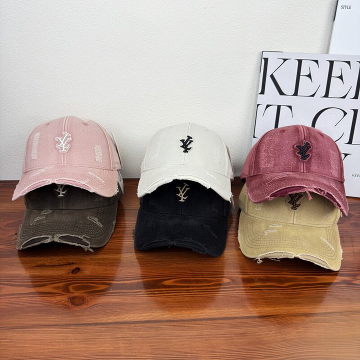 Men's Distressed Denim Adjustable Baseball Cap Bowlift