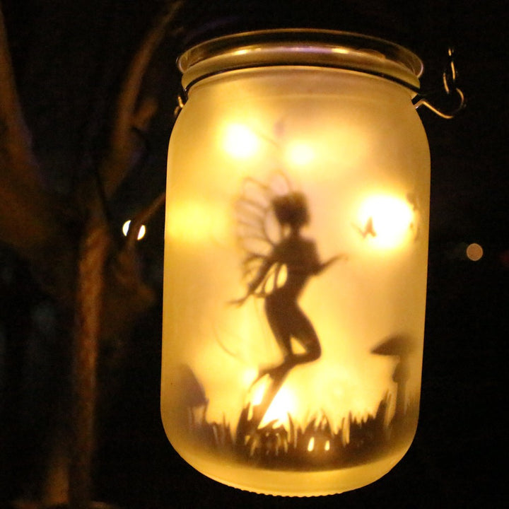 Hanging Frosted Mason Jar Fairy Lanterns with Battery LED Lights and Rope Bowlift