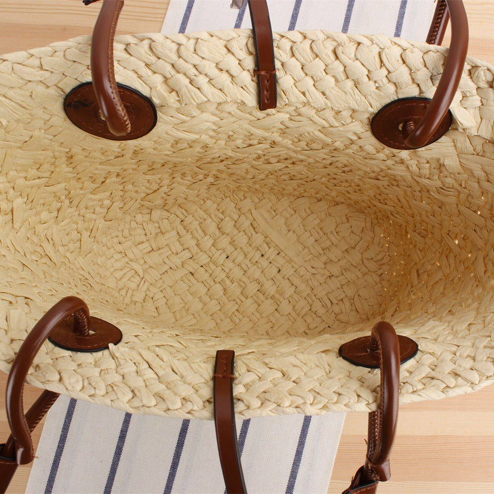 Handmade beach bag with brown leather handles Bowlift