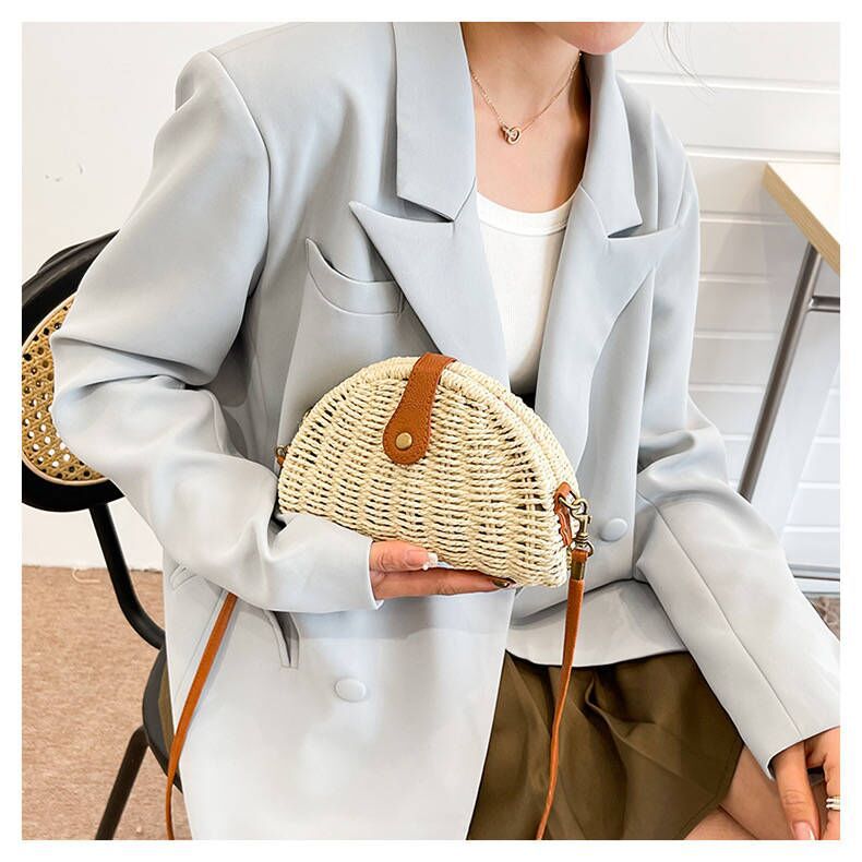 Handcrafted Rattan Bag in Half-Moon Design Bowlift