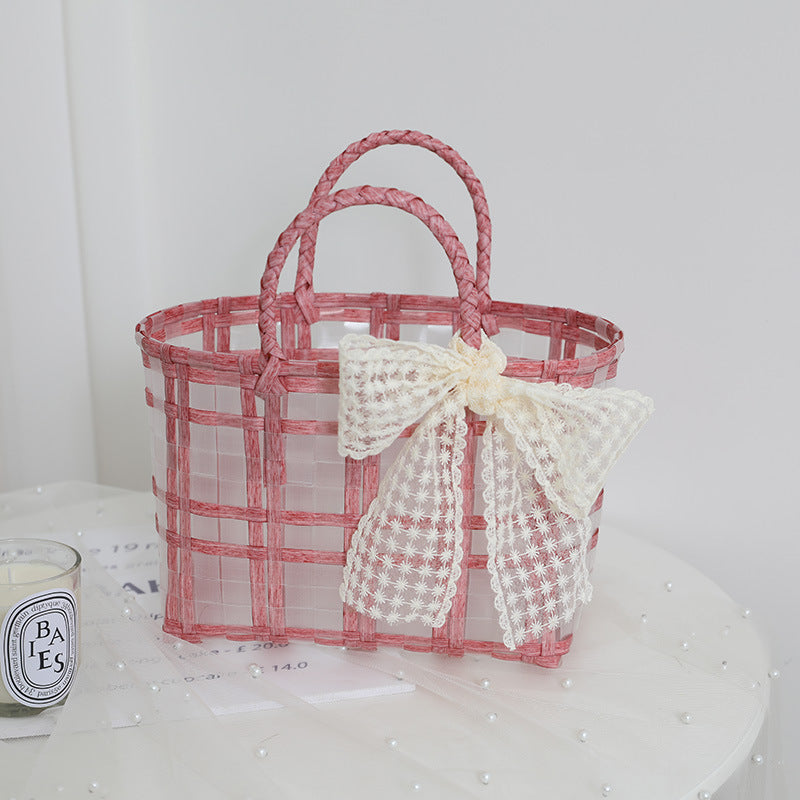 Handcrafted basket bag with elegant bow applique Bowlift