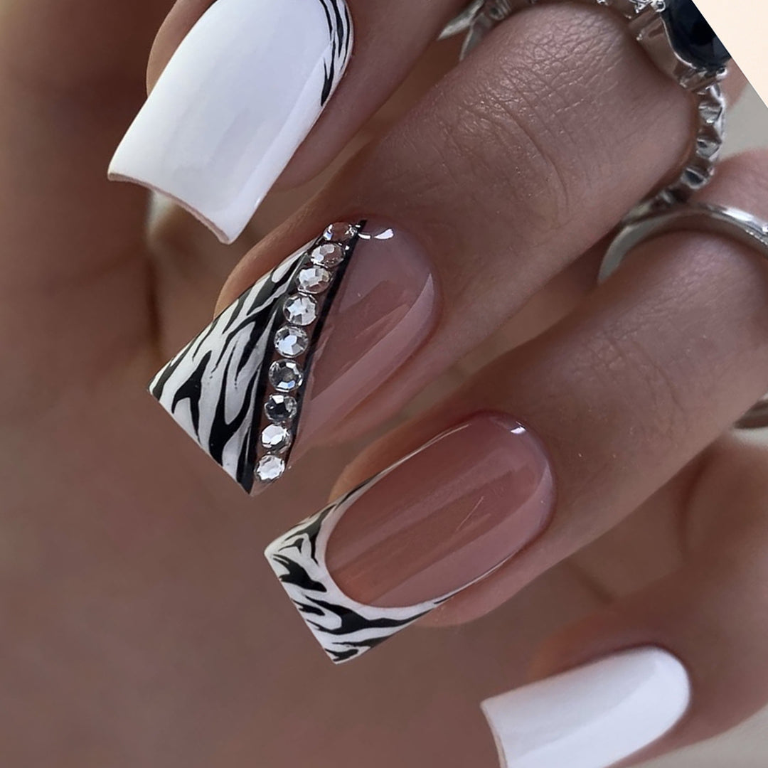 Stylish Zebra Print Acrylic Nail Art Extensions Bowlift