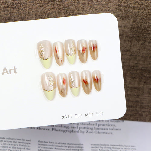 Elegant Press-On Nail Set with Floral Gold Accents Bowlift
