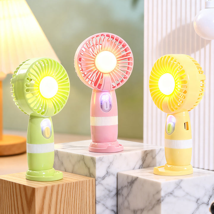 Ladies portable USB hand fan with LED light and digital temperature display Bowlift