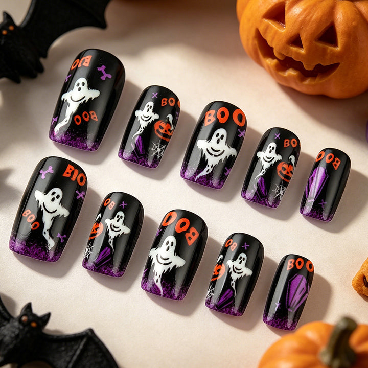 Fun Halloween-Themed Press-On Nail Art Set Bowlift